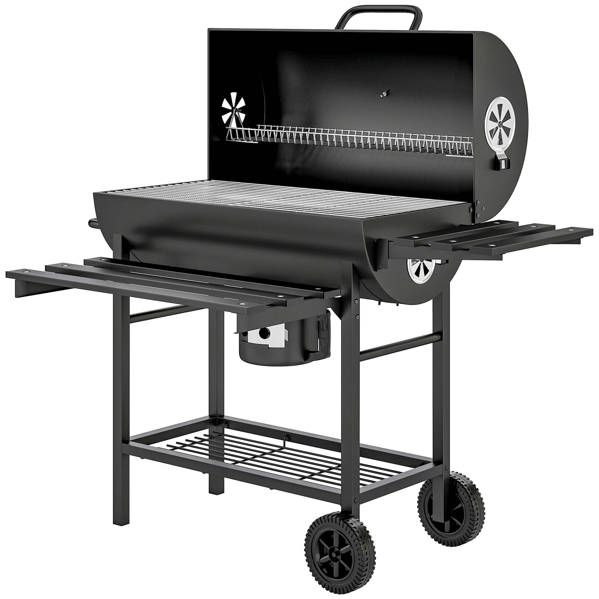 Barbecue à charbon acier pour jardin fumoir avec tablette pliable 114 cm noir - ComfortXL Outdoor Living - Image 2
