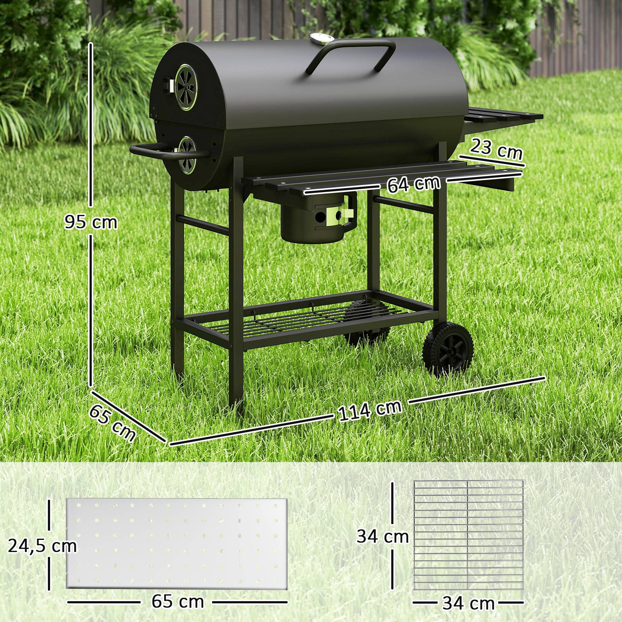 Barbecue à charbon acier pour jardin fumoir avec tablette pliable 114 cm noir - ComfortXL Outdoor Living - Image 5