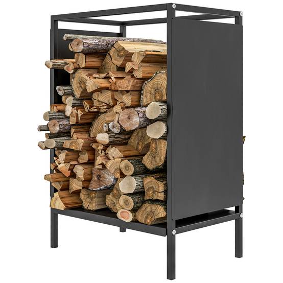 Range bûche interieur porte bûche de cheminée support de bois de chauffage pour intérieur extérieur 44x28x65 cm noir - Image 2