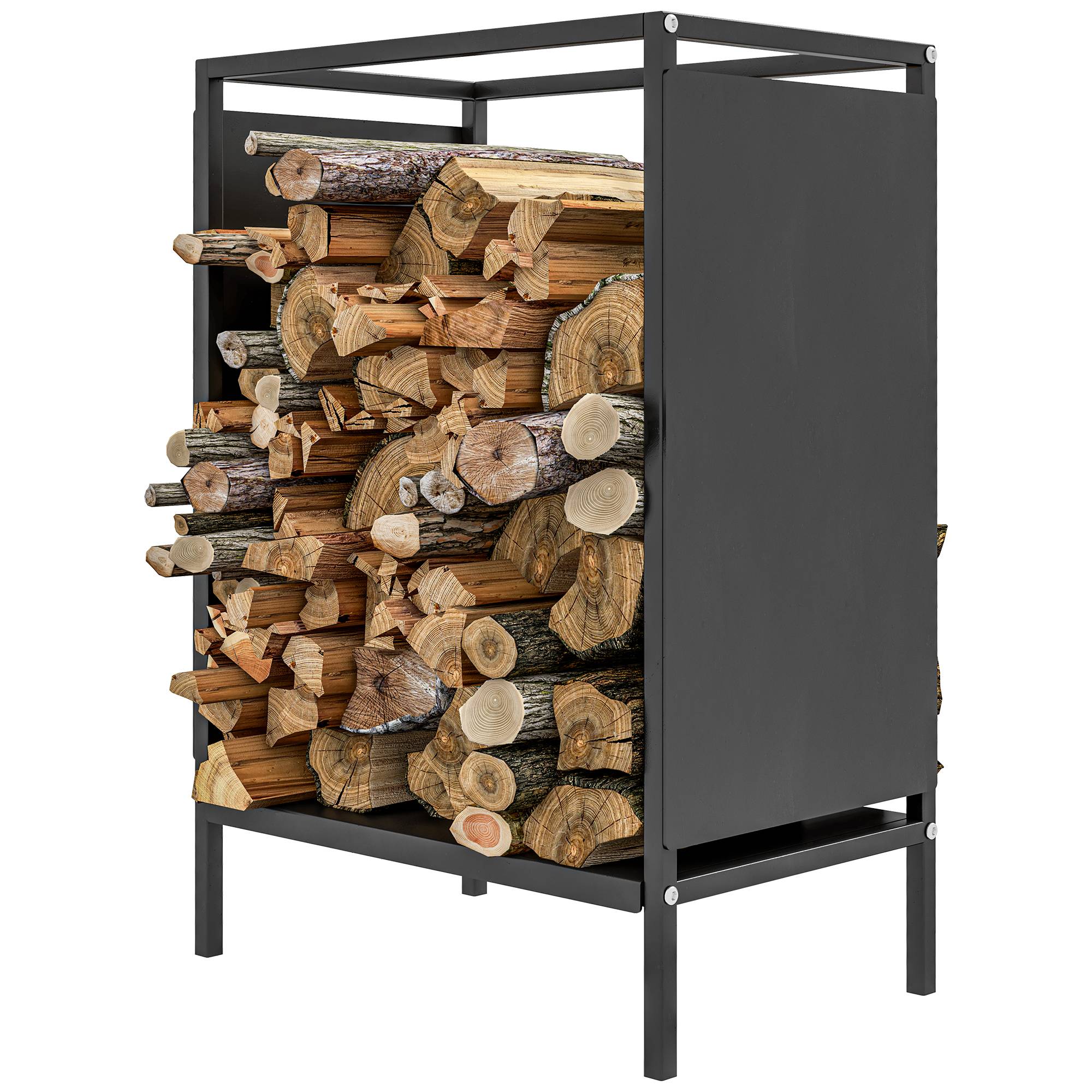 Range bûche interieur porte bûche de cheminée support de bois de chauffage pour intérieur extérieur 44x28x65 cm noir - Image 2