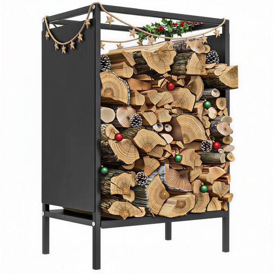 Range bûche interieur porte bûche de cheminée support de bois de chauffage pour intérieur extérieur 44x28x65 cm noir - Image 1