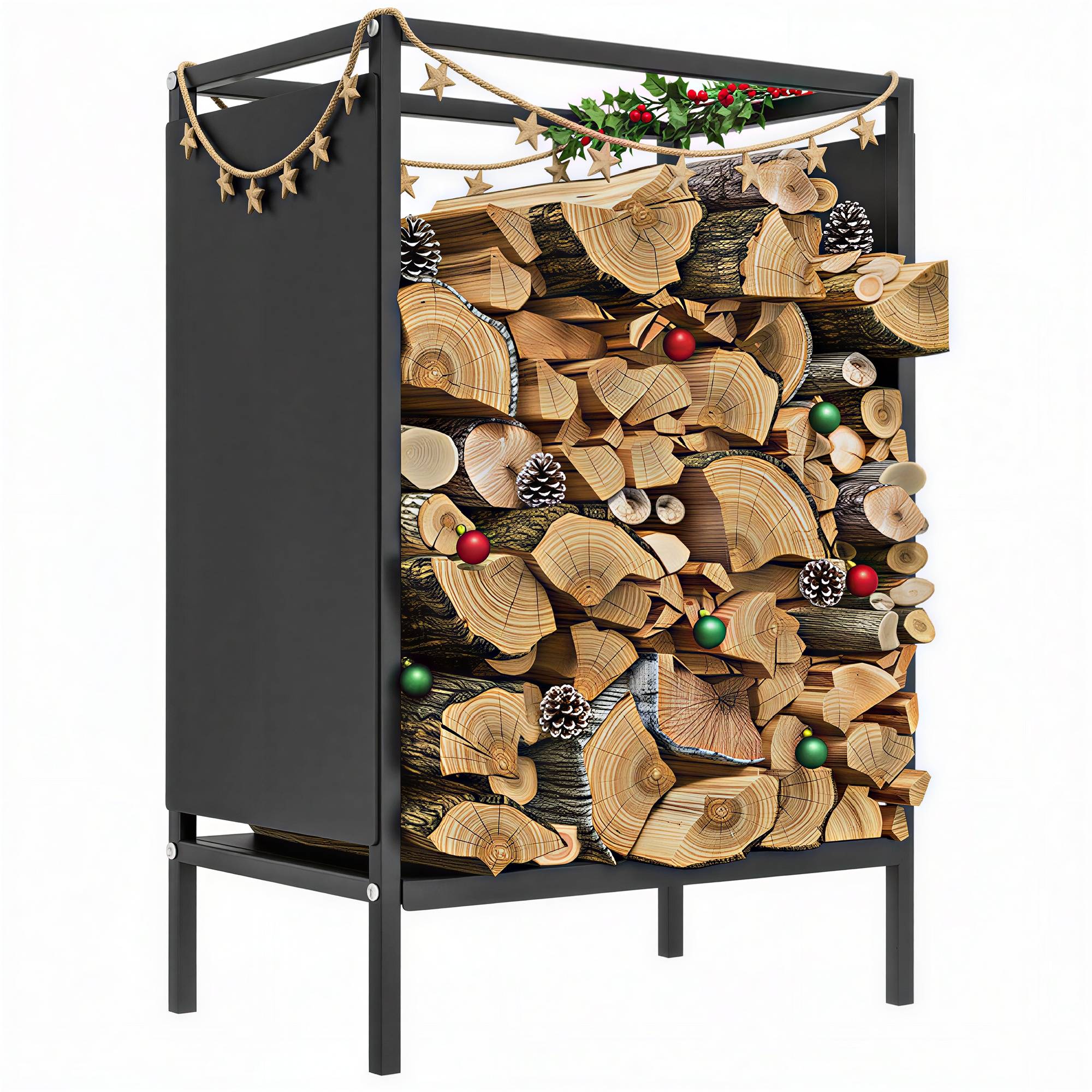 Range bûche interieur porte bûche de cheminée support de bois de chauffage pour intérieur extérieur 44x28x65 cm noir