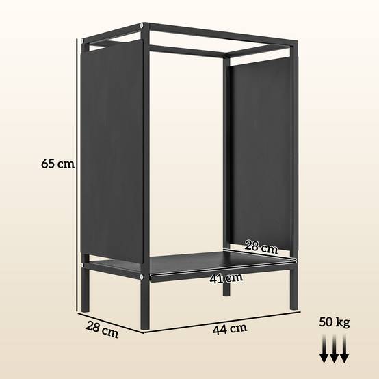 Range bûche interieur porte bûche de cheminée support de bois de chauffage pour intérieur extérieur 44x28x65 cm noir - Image 5