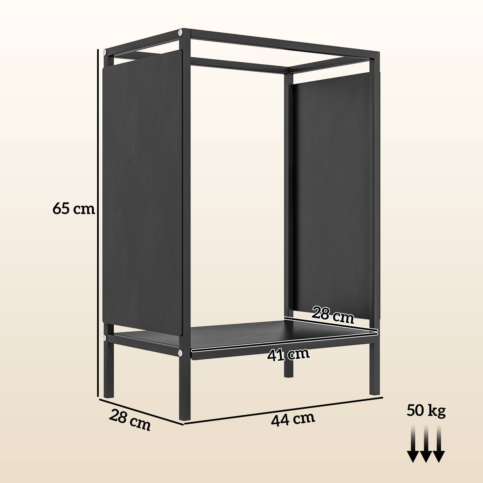 Range bûche interieur porte bûche de cheminée support de bois de chauffage pour intérieur extérieur 44x28x65 cm noir - Image 5