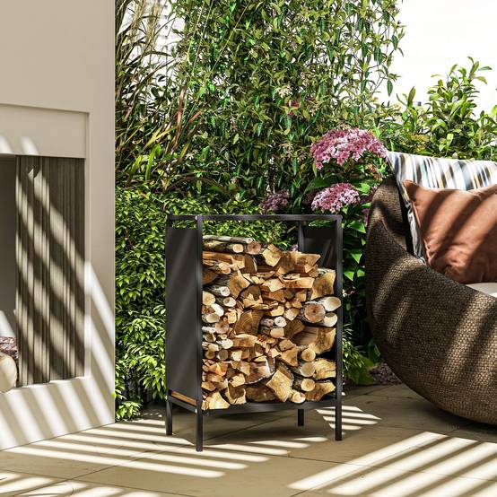 Range bûche interieur porte bûche de cheminée support de bois de chauffage pour intérieur extérieur 44x28x65 cm noir - Image 4