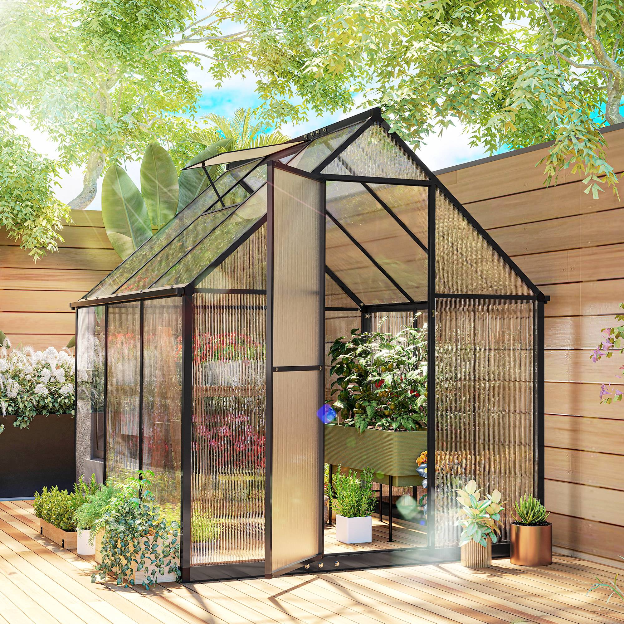 Serre jardin aluminium polycarbonate, fenêtre réglable porte battante, résistant intempéries transparent - Image 4