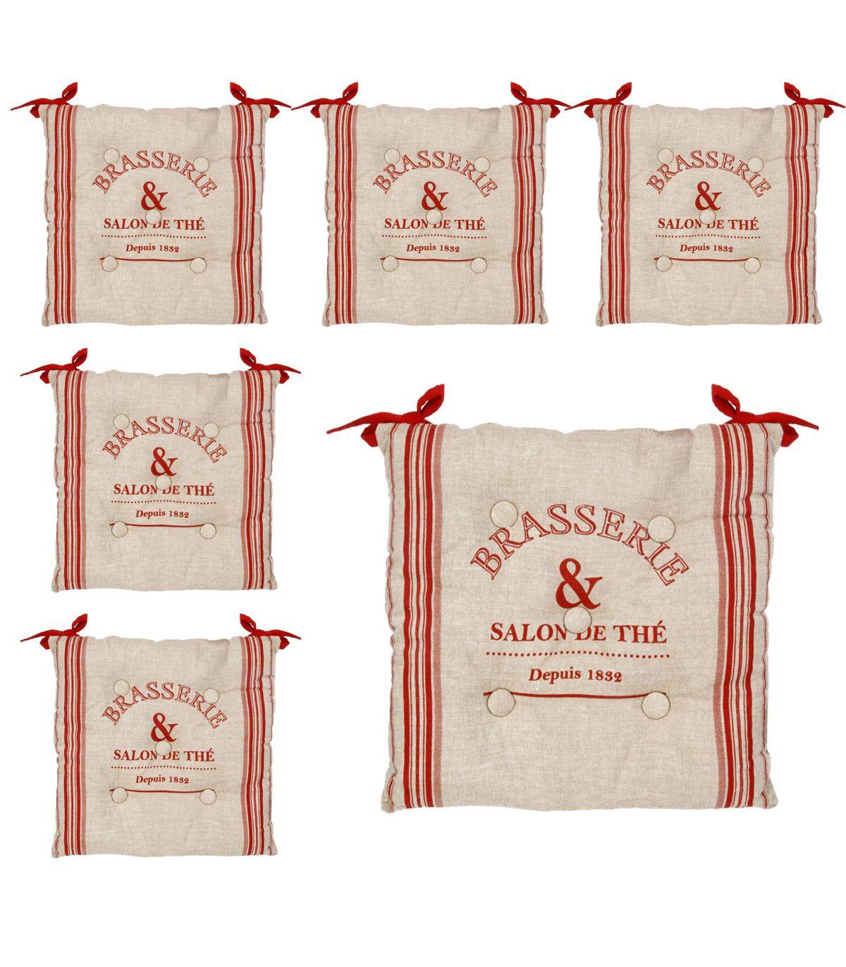 Lot de 6 Galettes de chaise en Coton Beige et Rouge 40 x 40 cm - Image 1