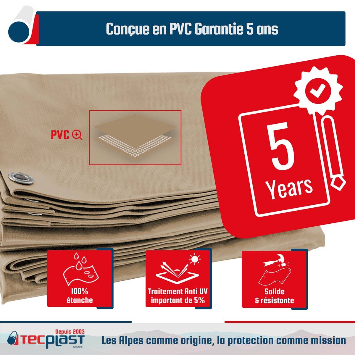 Tecplast - Pack Toile Pergola Beige foncé 3x4 m + Sandow Gris 20m - Bâche Pergola prête à poser LP506PR Garantie 5 ans TECPLAST - Image 3