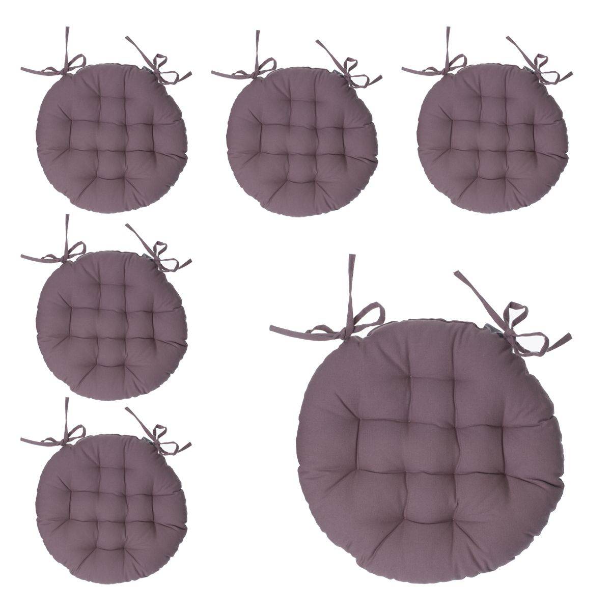 Lot de 6 Galettes de chaise en Coton Taupe D 38 cm - Image 1