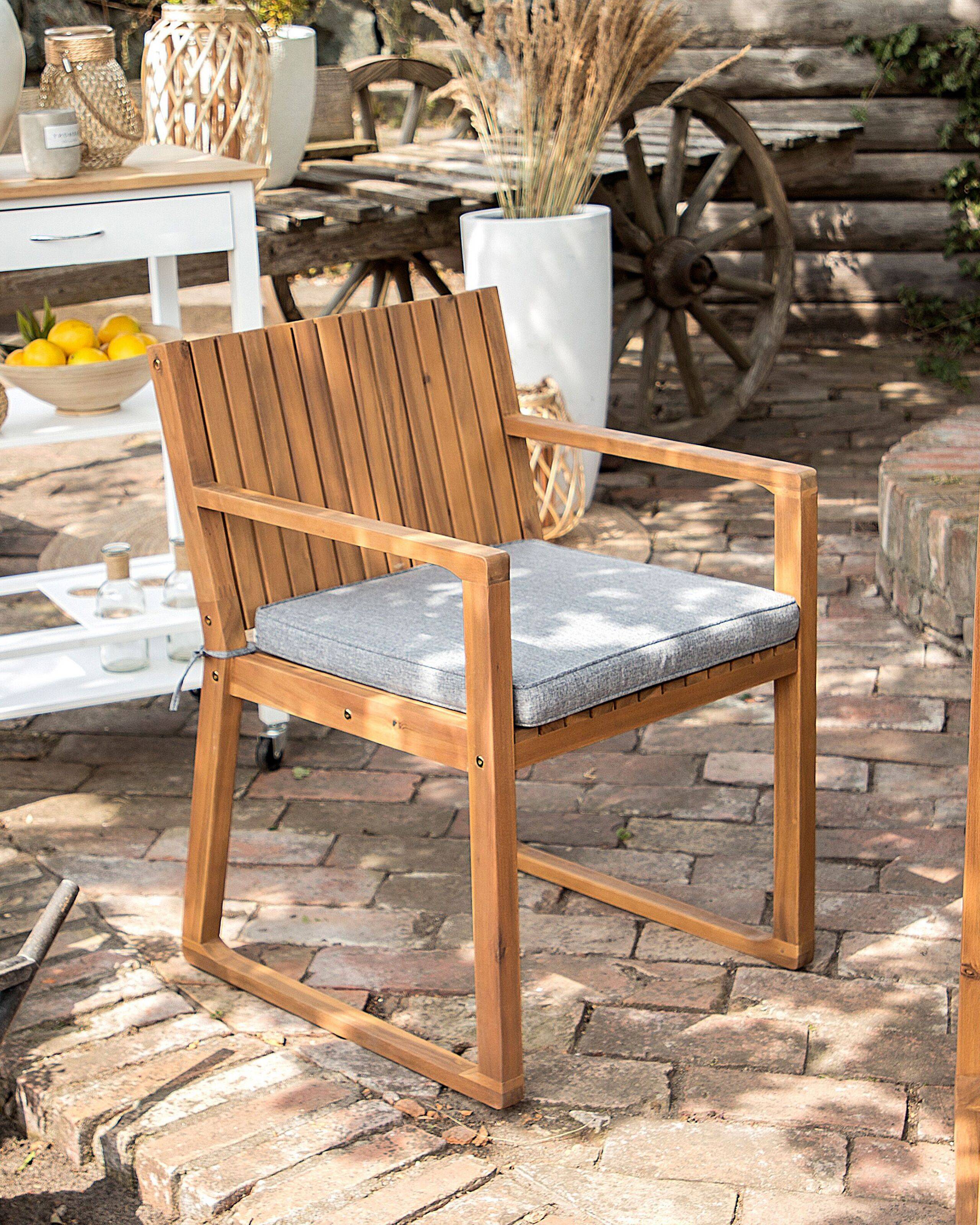 Beliani - Chaise de Jardin ou Terrasse en Bois d'Acacia Résistant avec Coussin Gris Matières Durables Confort d'Assise Optimal et Design Moderne Beliani - Image 2