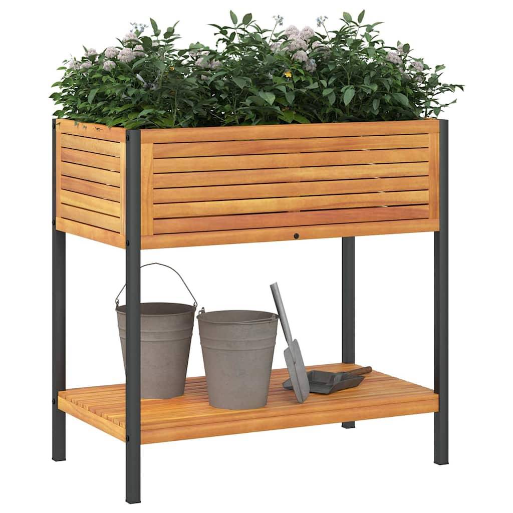 Jardinière et étagère bois d'acacia et acier naturel et noir 80 x 45 x 80 cm - PANGIVO - Image 3