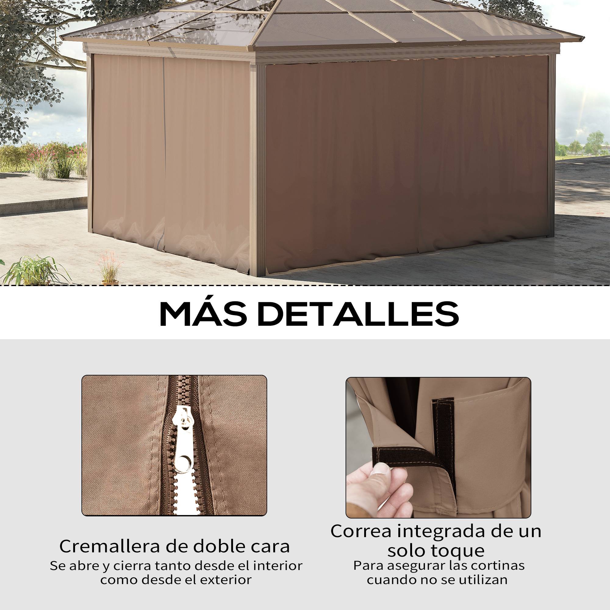 Lot de 4 Parois Latérales pour Tonnelle 3x3m Polyester avec Crochets et Zips Marron - ComfortXL Outdoor Living - Image 7