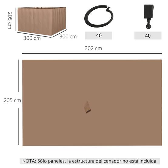 Lot de 4 Parois Latérales pour Tonnelle 3x3m Polyester avec Crochets et Zips Marron - ComfortXL Outdoor Living - Image 5