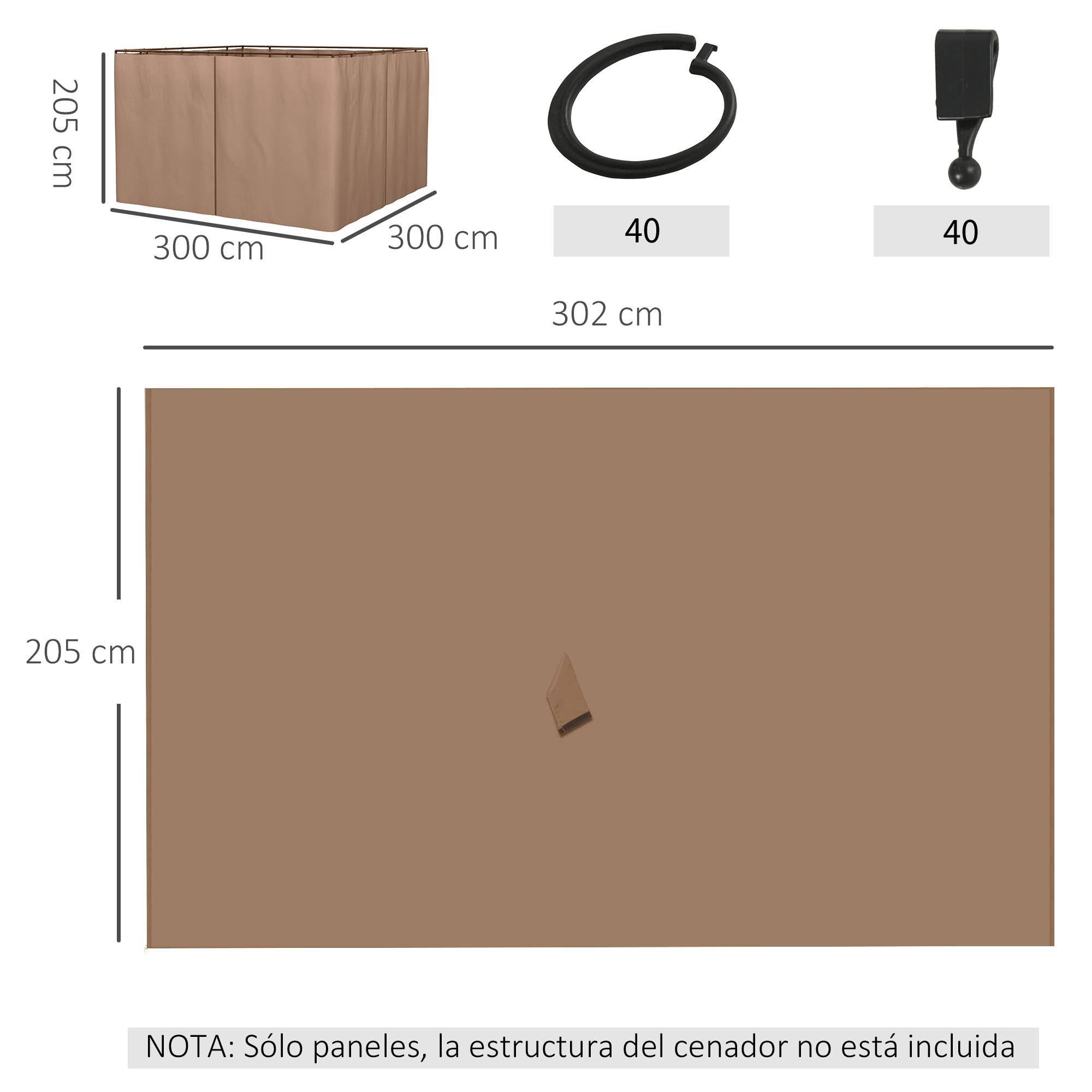 Lot de 4 Parois Latérales pour Tonnelle 3x3m Polyester avec Crochets et Zips Marron - ComfortXL Outdoor Living - Image 5