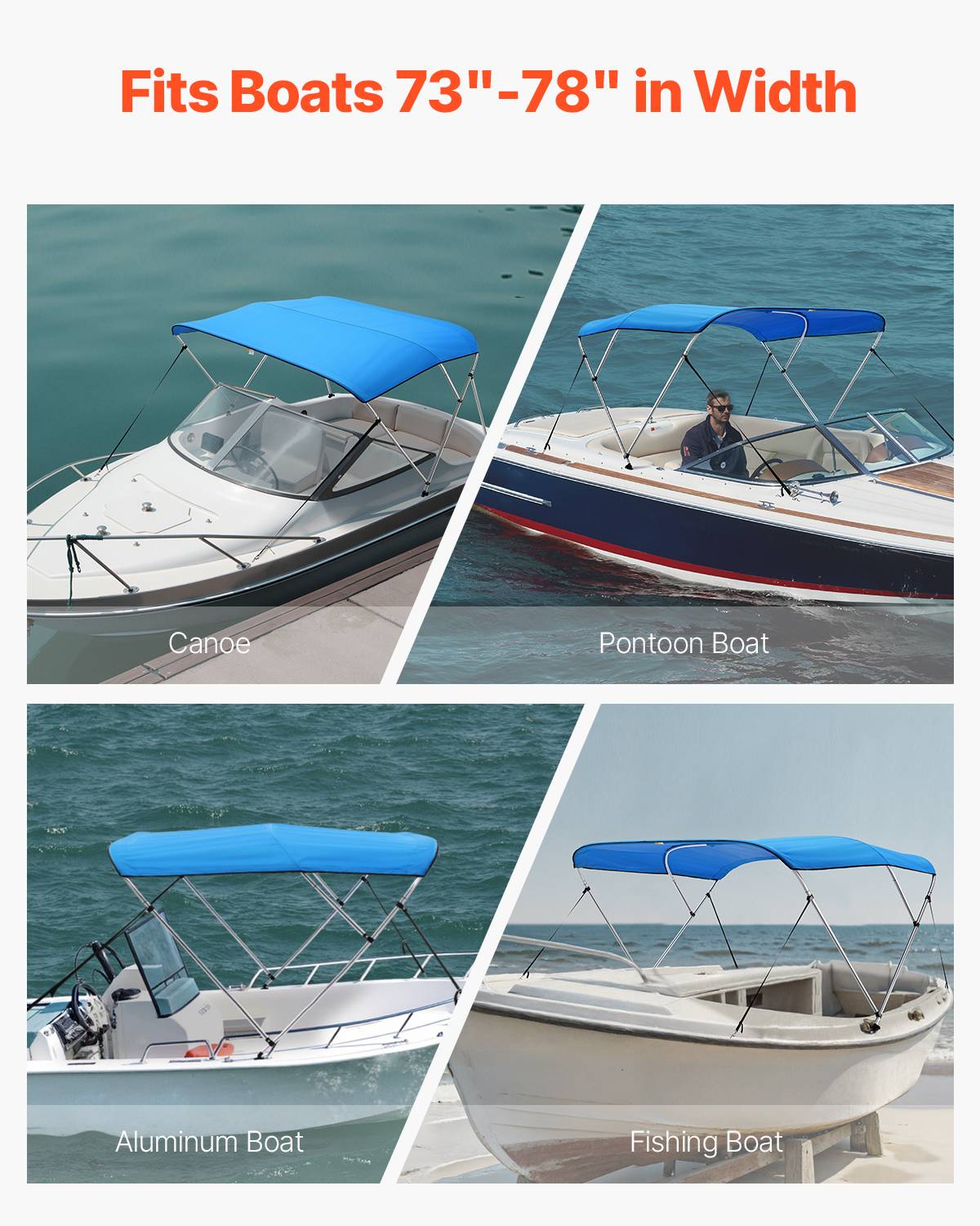 VEVOR Bimini bateau taud de soleil 3 arceaux 185-198 cm polyester Bleu Pacifique - Image 6
