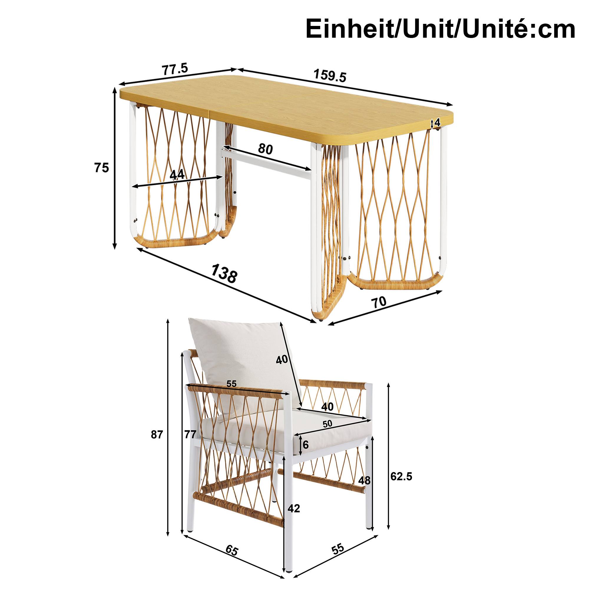 Ensemble Table et Chaise de Jardin avec 1 Table et 6 Chaises Polyester Beige - Image 5