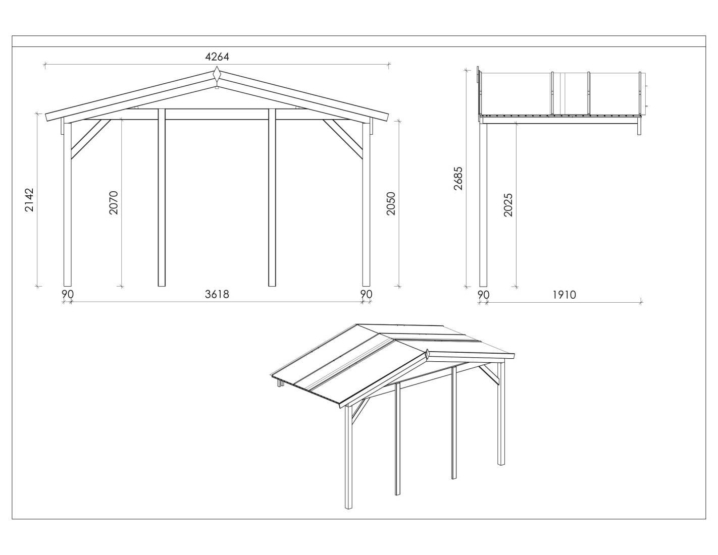 Altanka - Avant-toit en bois 4x2m pour le chalet de jardin 4m, couleur naturel - DOM617 - ALTANKA - Image 2