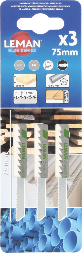 3 lames de scie sauteuse CV - Lu. 75 mm pas 4 mm - coupe fine pour bois - LEMAN - 7004.03 - Image 3