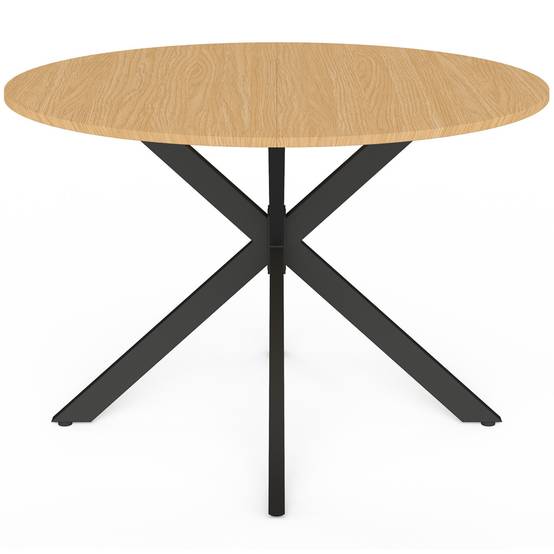 Salon de jardin MESSINA table ronde 120 cm pied araignée plateau métal effet bois et 6 chaises empilables noires - Image 3