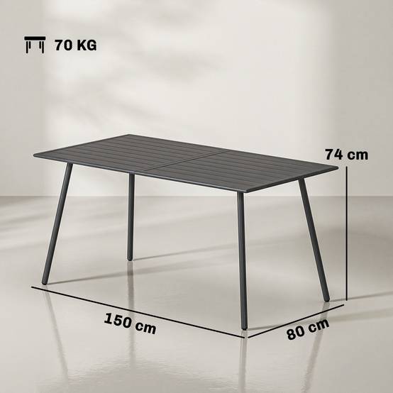 Table à manger de jardin pour 6 personnes avec plateau à lattes pour jardin, patio, terrasse, 150 x 80 x 74 cm, gris - Image 5