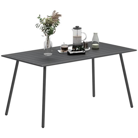 Table à manger de jardin pour 6 personnes avec plateau à lattes pour jardin, patio, terrasse, 150 x 80 x 74 cm, gris - Image 1