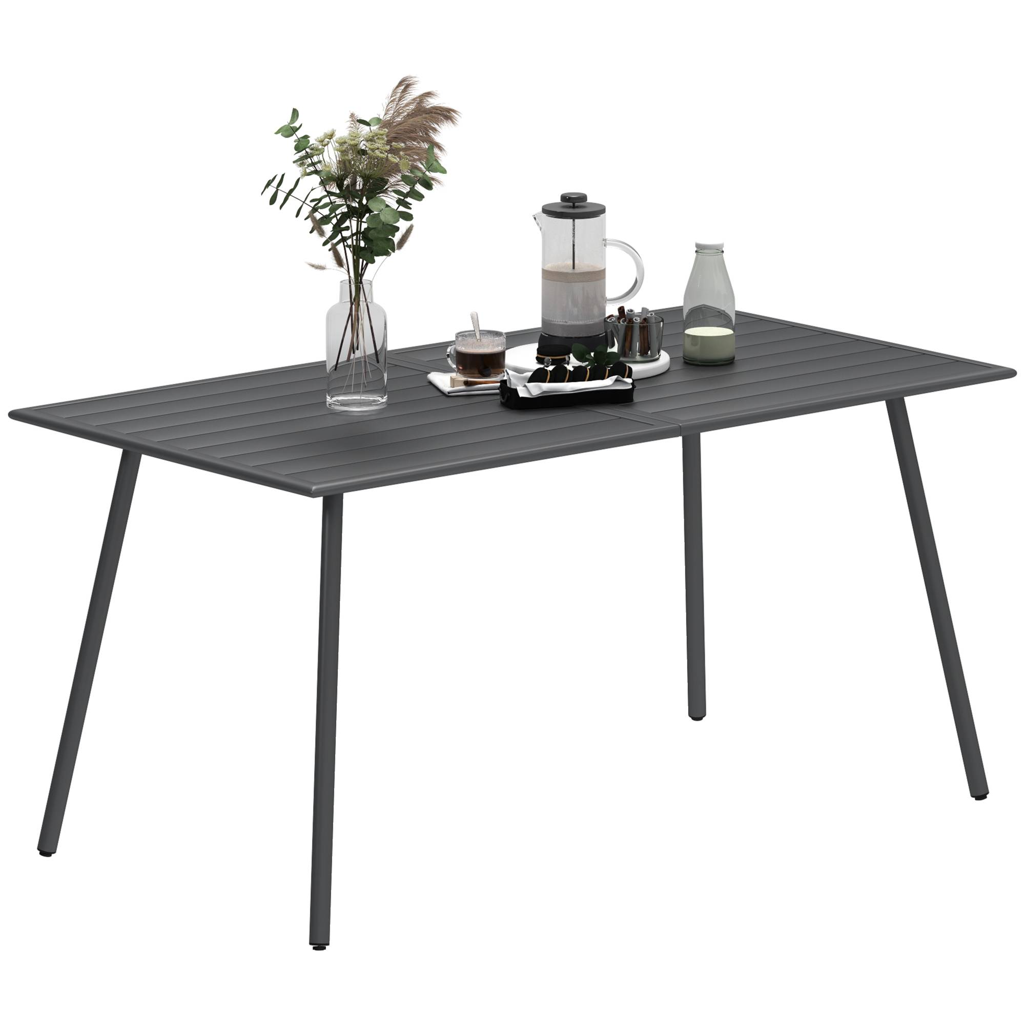 Table à manger de jardin pour 6 personnes avec plateau à lattes pour jardin, patio, terrasse, 150 x 80 x 74 cm, gris - Image 1