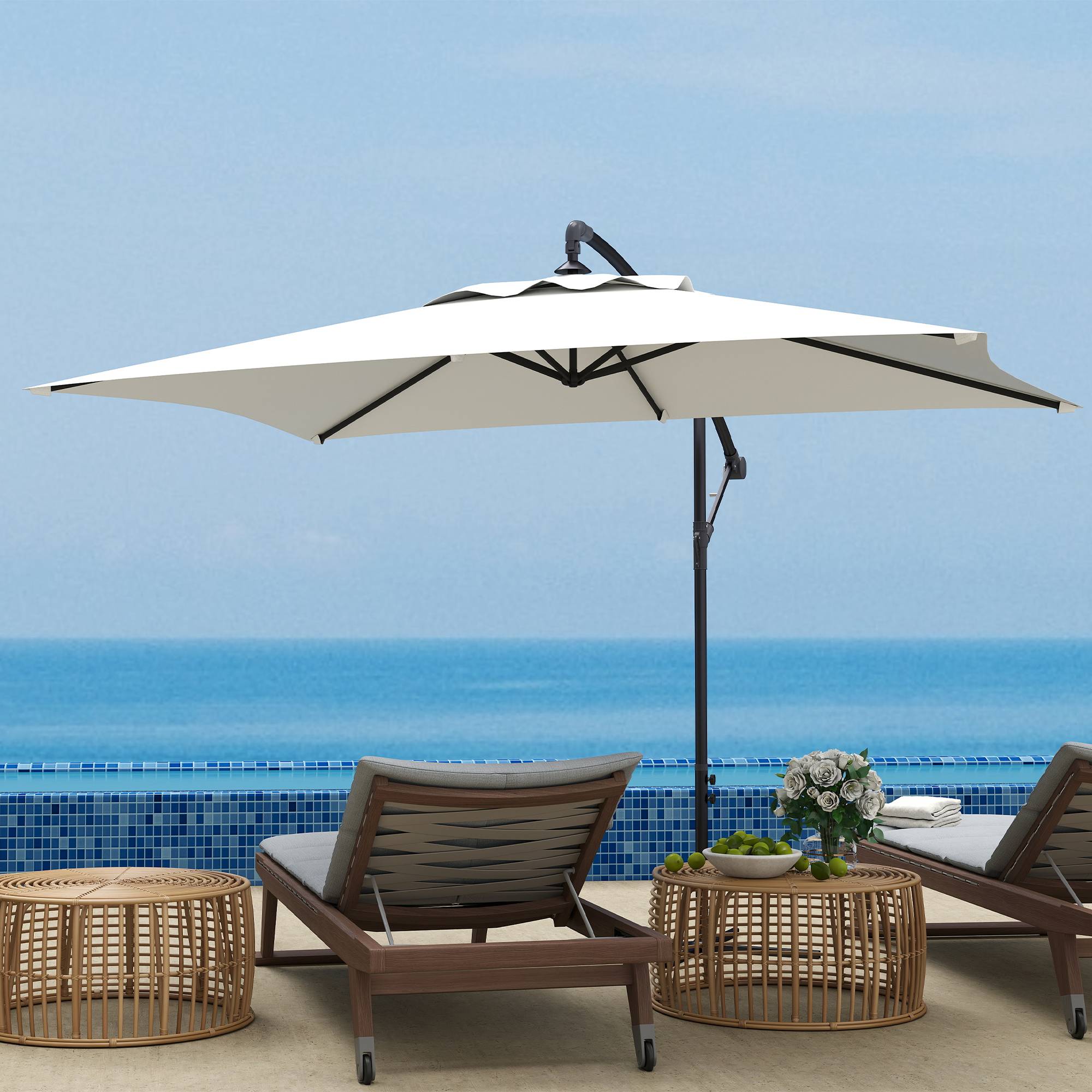 Parasol déporté parasol rectangulaire extérieur manivelle 6 baleine - 294x193x250cm Crème fr327 - Image 3