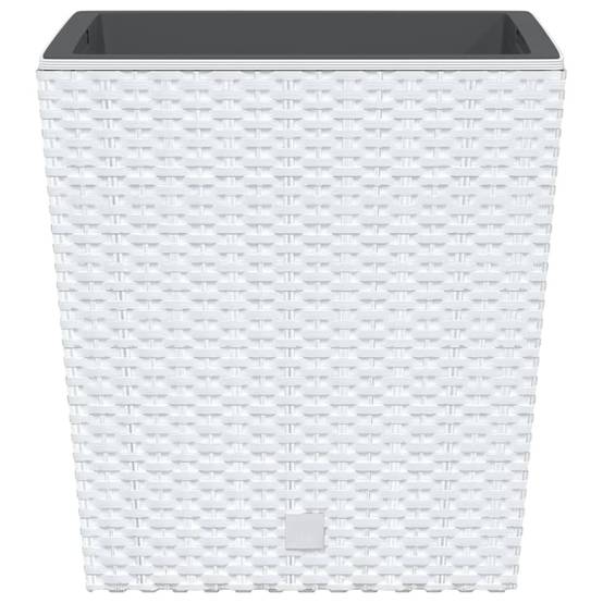 ComfortXL - Pot carré plastique aspect rotin aménagement terrasse bac amovible 32x32cm blanc - ComfortXL Outdoor Living - Image 4