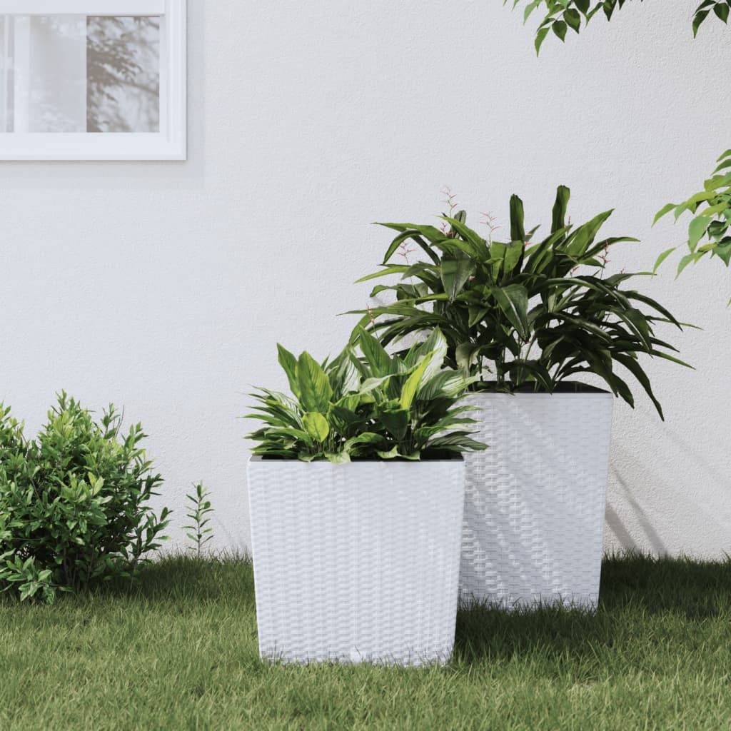 ComfortXL - Pot carré plastique aspect rotin aménagement terrasse bac amovible 32x32cm blanc - ComfortXL Outdoor Living