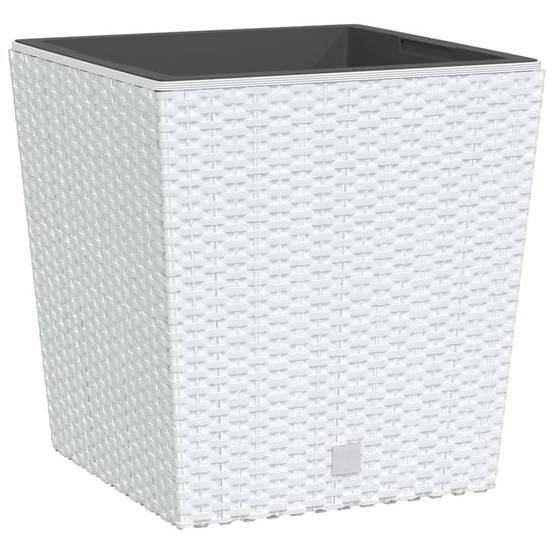 ComfortXL - Pot carré plastique aspect rotin aménagement terrasse bac amovible 32x32cm blanc - ComfortXL Outdoor Living - Image 2