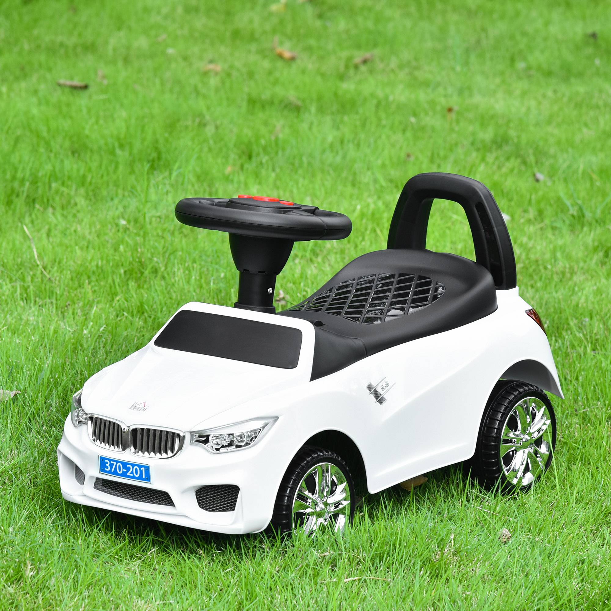 Porteur enfants voiture, véhicule à pousser avec coffre à jouets, klaxon, phares et musique, 63,5 x 28 x 36 cm, blanc - Image 4
