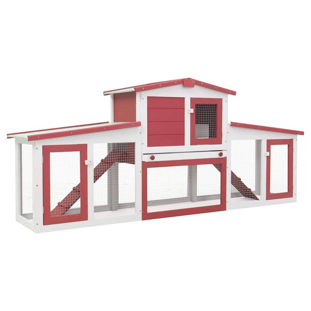 Grand clapier XXL bois 2 niveaux avec enclos jardin Rouge et Blanc – ComfortXL Outdoor Living - Image 2