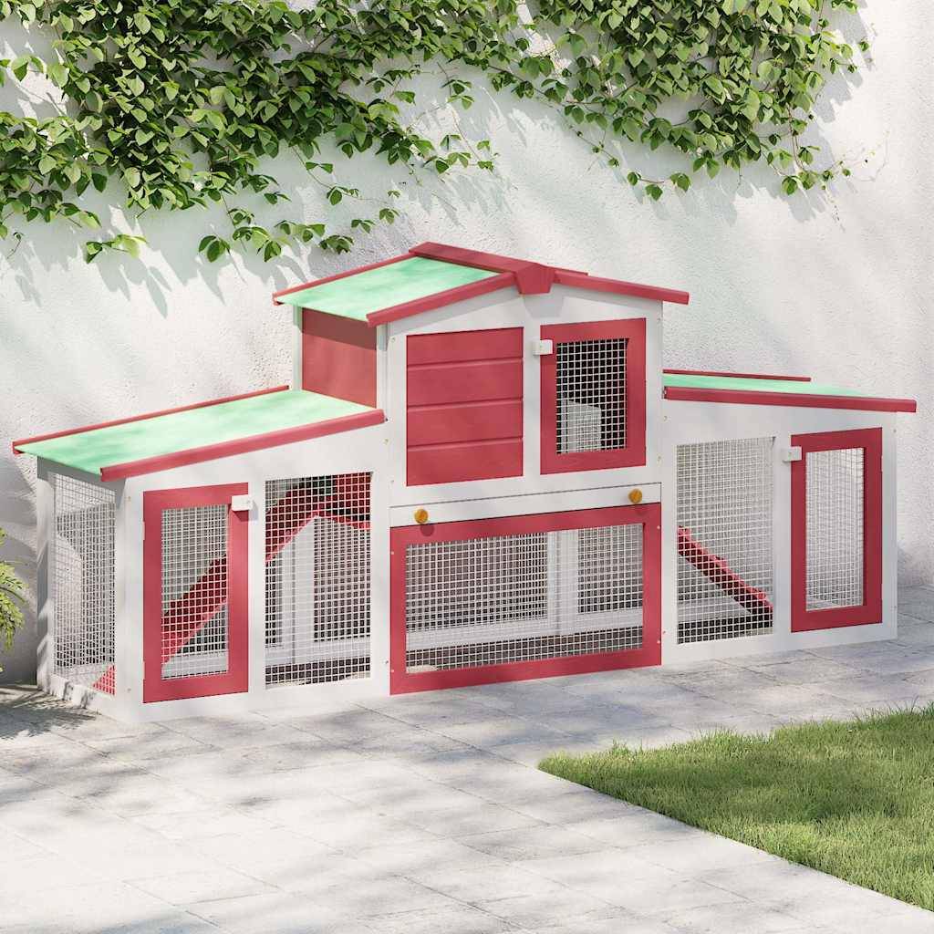Grand clapier XXL bois 2 niveaux avec enclos jardin Rouge et Blanc – ComfortXL Outdoor Living - Image 1