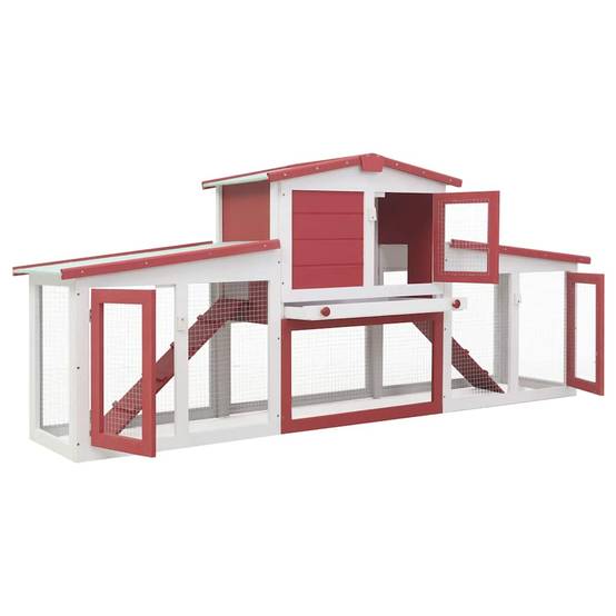 Grand clapier XXL bois 2 niveaux avec enclos jardin Rouge et Blanc – ComfortXL Outdoor Living - Image 3