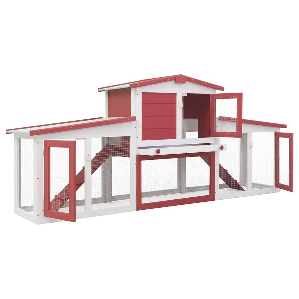 Grand clapier XXL bois 2 niveaux avec enclos jardin Rouge et Blanc – ComfortXL Outdoor Living - Image 3