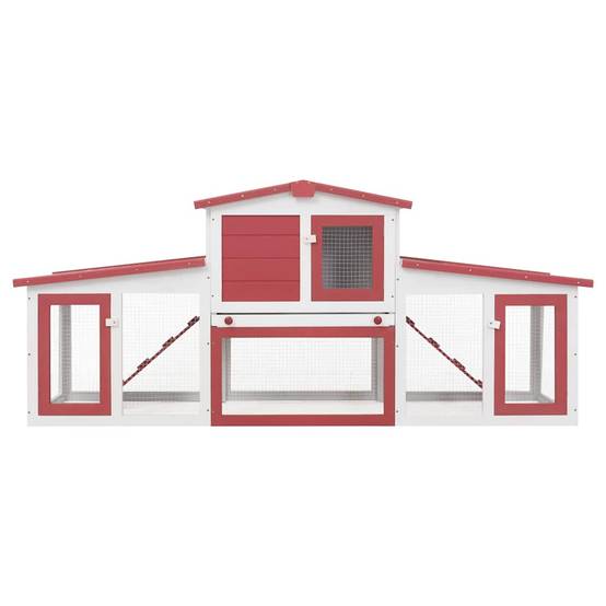 Grand clapier XXL bois 2 niveaux avec enclos jardin Rouge et Blanc – ComfortXL Outdoor Living - Image 4
