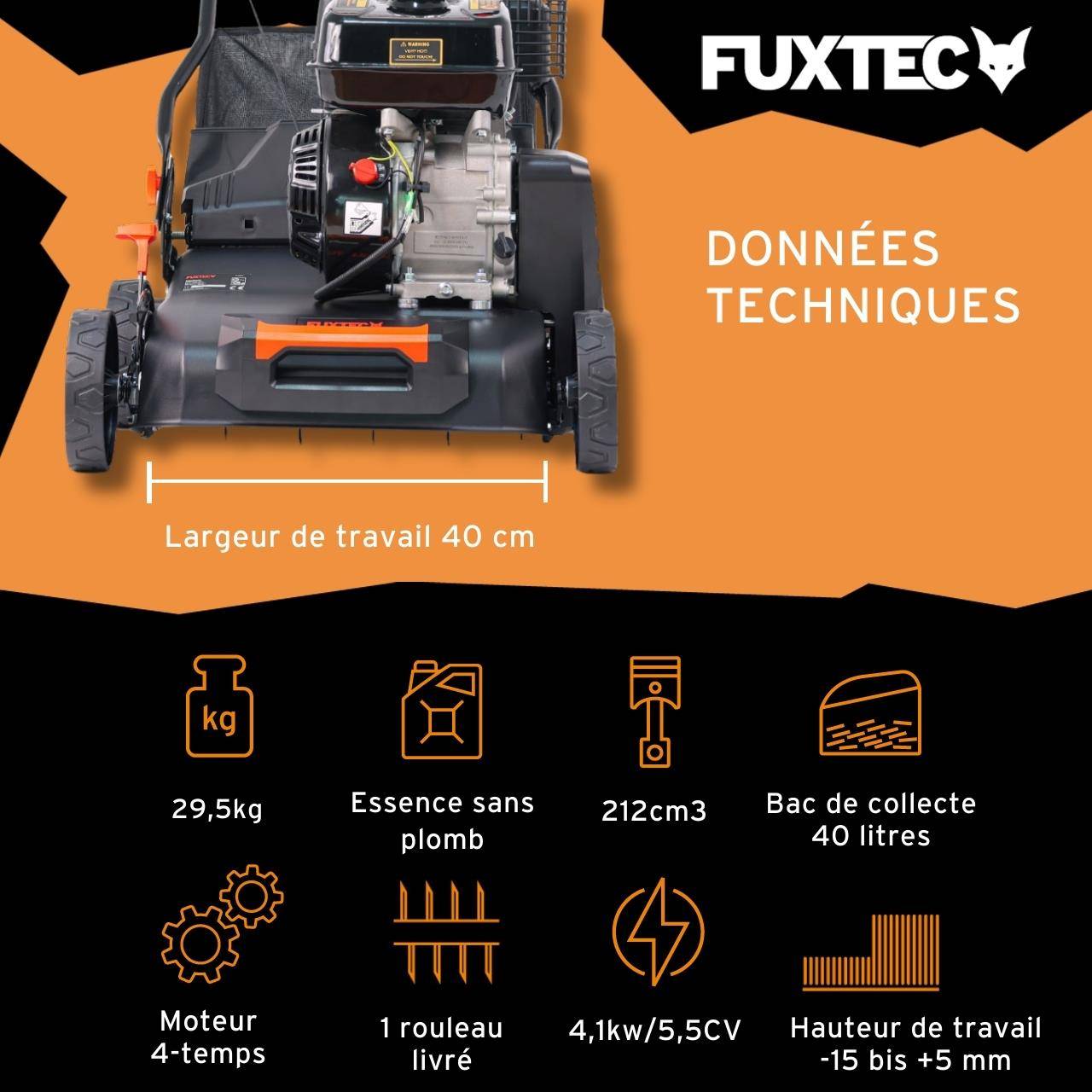 FUXTEC - Scarificateur thermique - FUXTEC FX-BV240ECO - 212cm3 largeur 40cm sac 40l 18 lames - Image 3