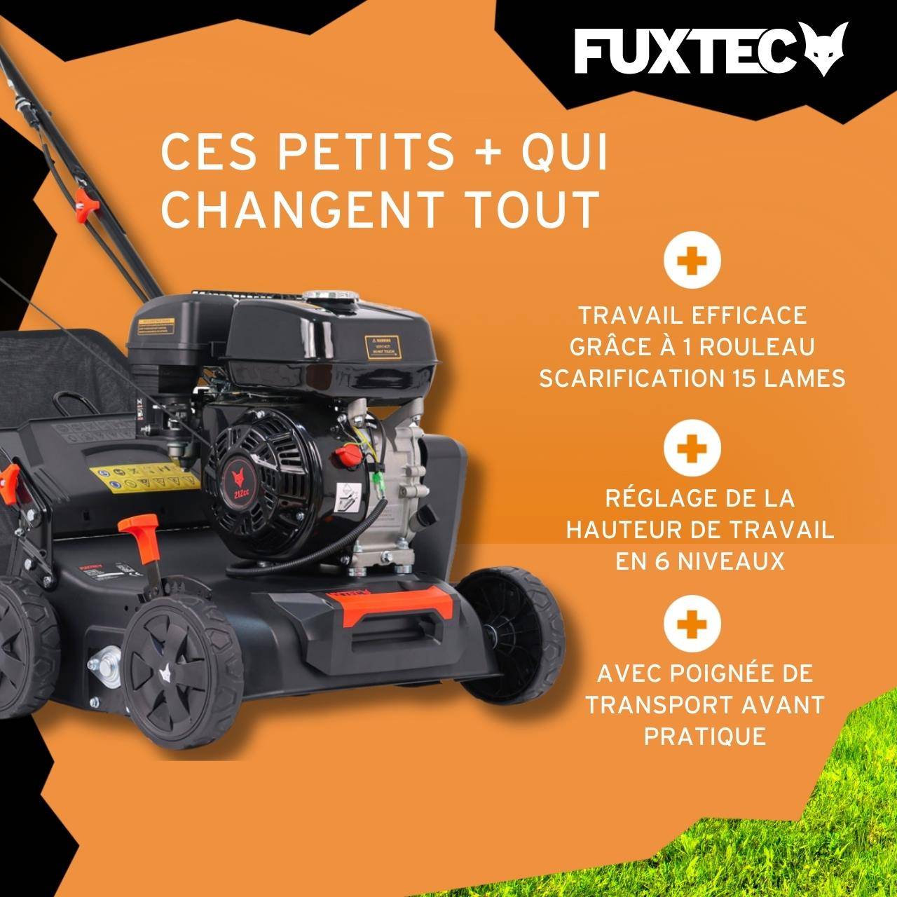 FUXTEC - Scarificateur thermique - FUXTEC FX-BV240ECO - 212cm3 largeur 40cm sac 40l 18 lames - Image 4