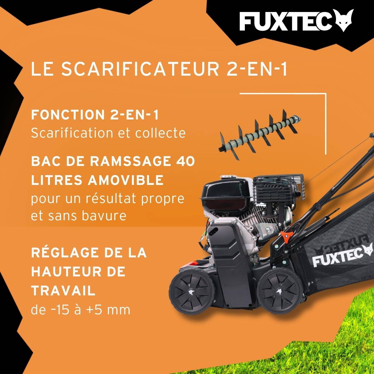 FUXTEC - Scarificateur thermique - FUXTEC FX-BV240ECO - 212cm3 largeur 40cm sac 40l 18 lames - Image 5