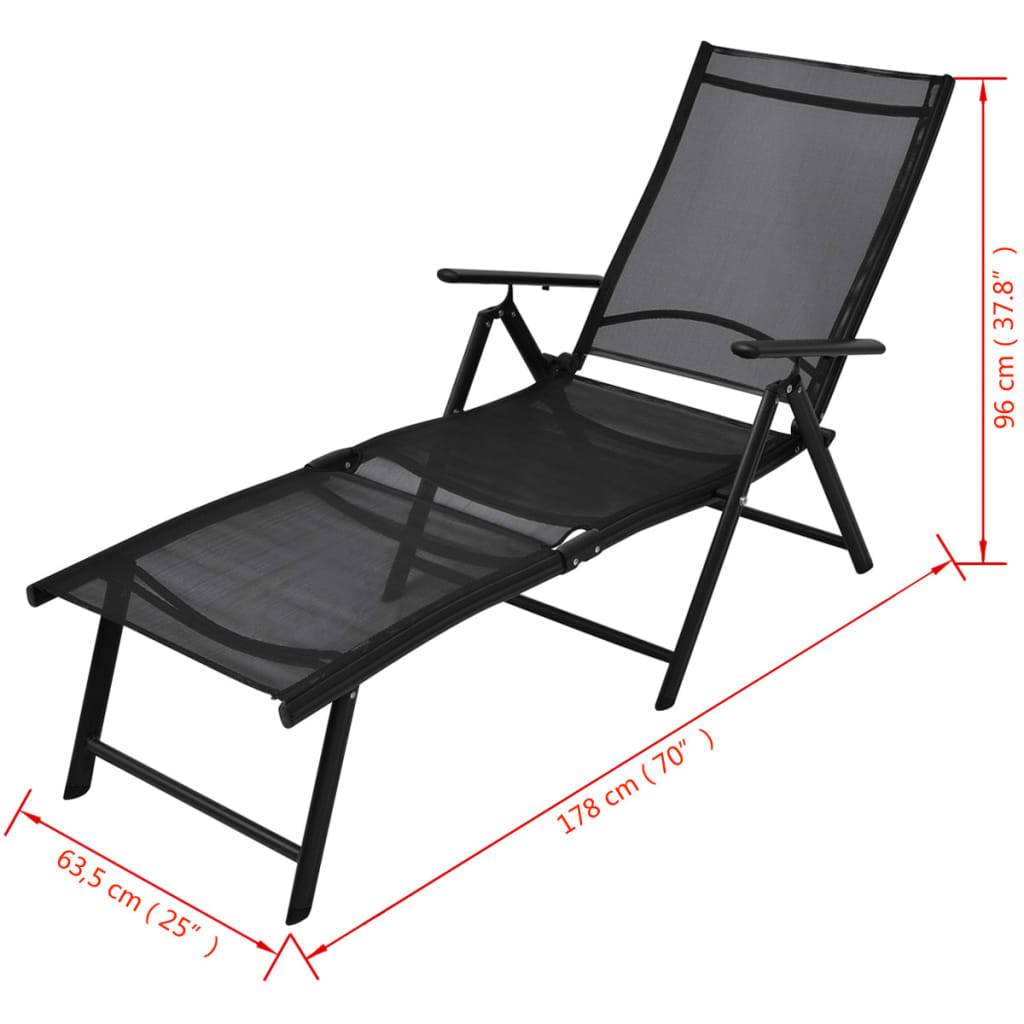 Helloshop26 - Transat chaise longue bain de soleil lit de jardin terrasse meuble d'extérieur pliable aluminium noir - Image 6