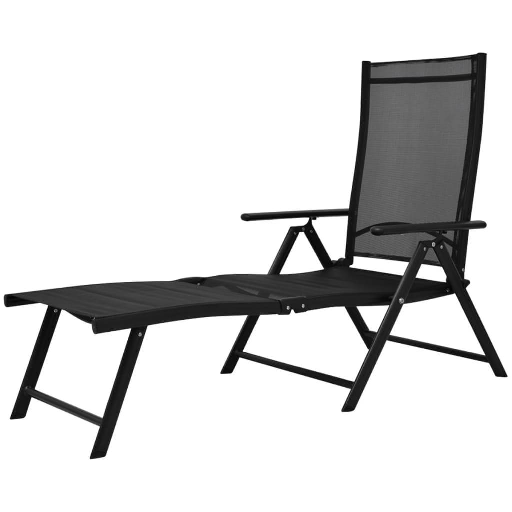 Helloshop26 - Transat chaise longue bain de soleil lit de jardin terrasse meuble d'extérieur pliable aluminium noir - Image 2