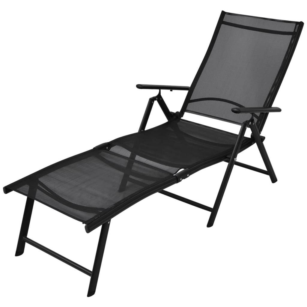 Helloshop26 - Transat chaise longue bain de soleil lit de jardin terrasse meuble d'extérieur pliable aluminium noir - Image 1