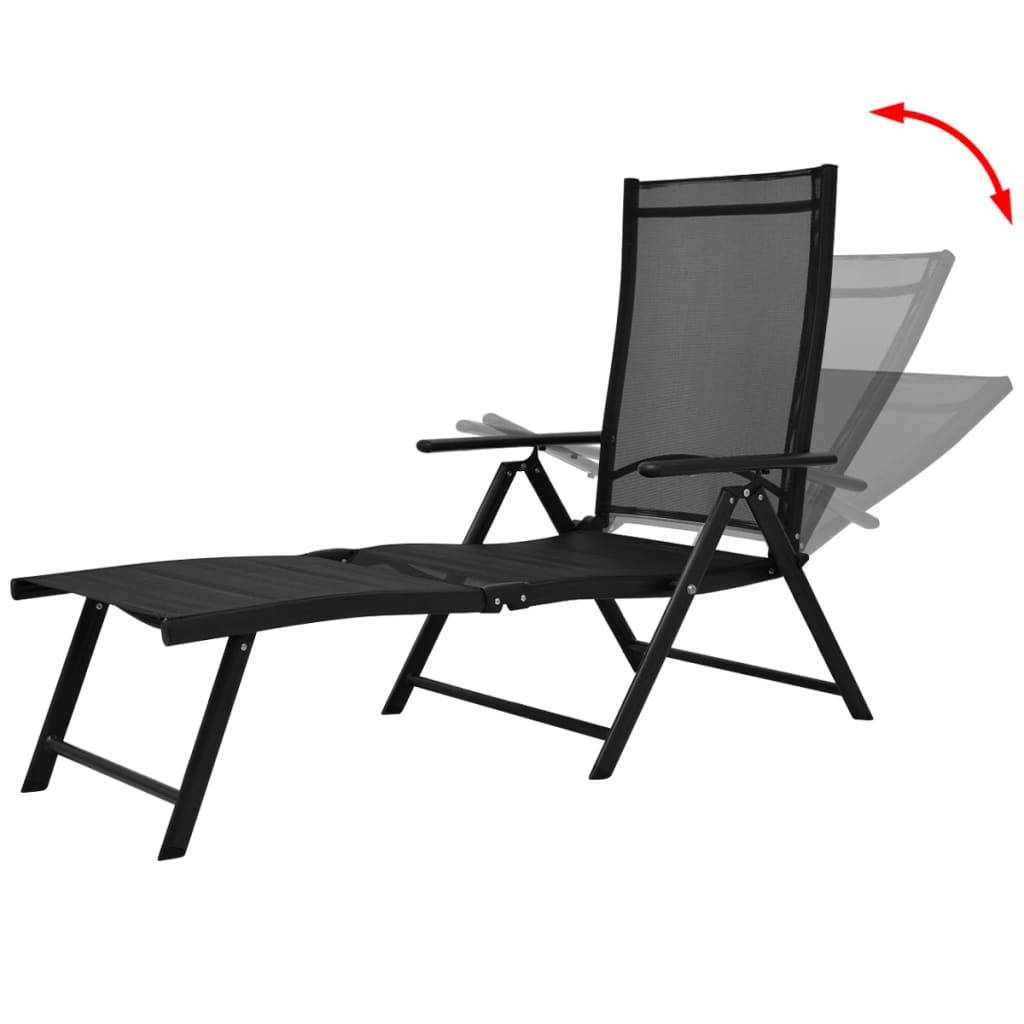 Helloshop26 - Transat chaise longue bain de soleil lit de jardin terrasse meuble d'extérieur pliable aluminium noir - Image 3