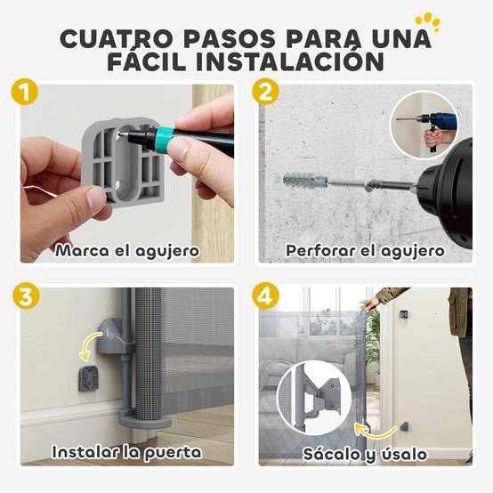 Barrière de sécurité rétractable pour chien, extensible jusqu'à 140 cm de large, pour escaliers et portes, grise - Image 9