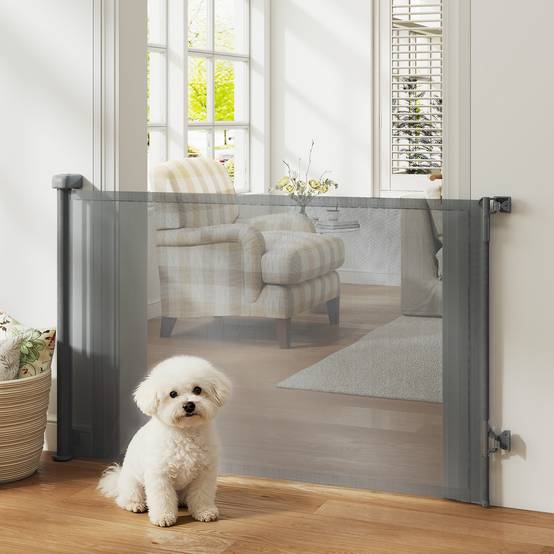 Barrière de sécurité rétractable pour chien, extensible jusqu'à 140 cm de large, pour escaliers et portes, grise - Image 4