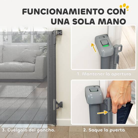 Barrière de sécurité rétractable pour chien, extensible jusqu'à 140 cm de large, pour escaliers et portes, grise - Image 7