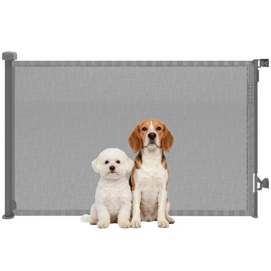 Barrière de sécurité rétractable pour chien, extensible jusqu'à 140 cm de large, pour escaliers et portes, grise - Image 1