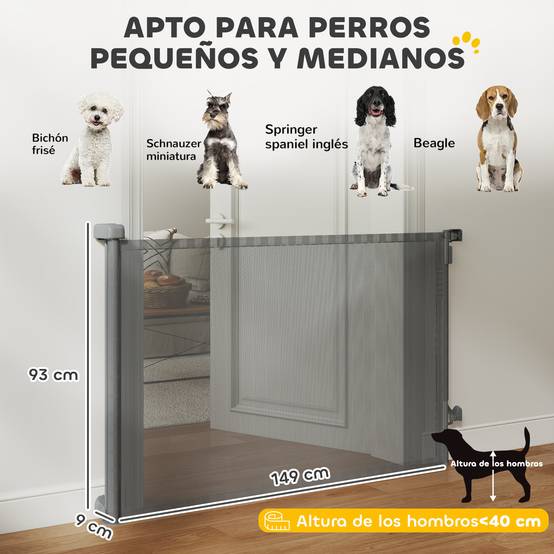 Barrière de sécurité rétractable pour chien, extensible jusqu'à 140 cm de large, pour escaliers et portes, grise - Image 5