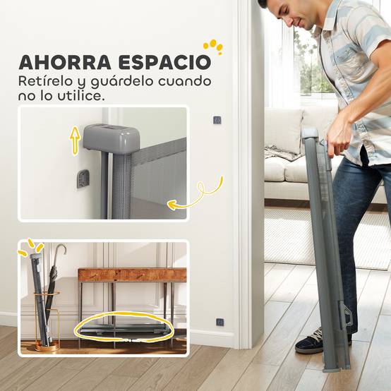 Barrière de sécurité rétractable pour chien, extensible jusqu'à 140 cm de large, pour escaliers et portes, grise - Image 10