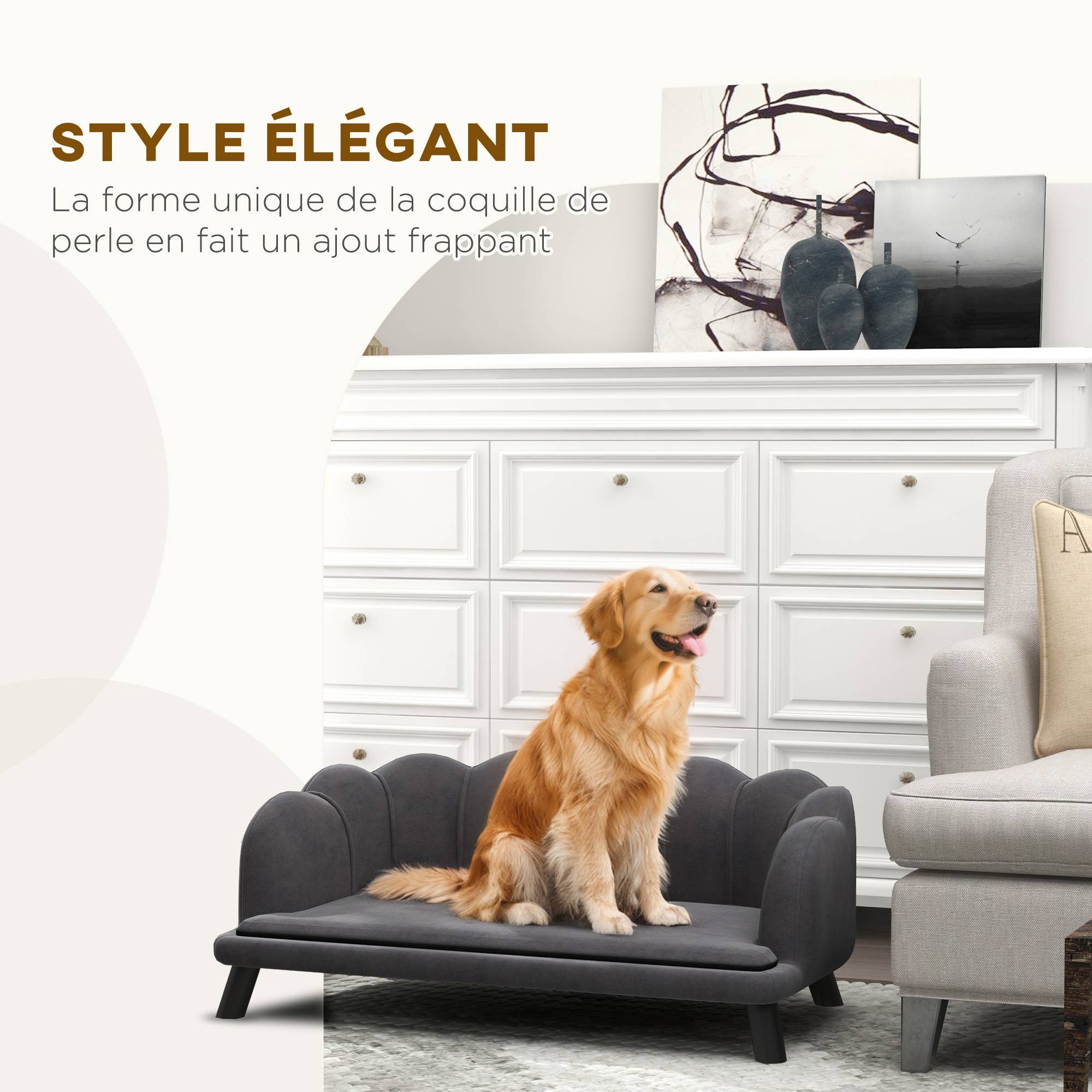 Sans Marque - Canapé chien lit pour chien chat coquillage 98L x 60l x 35H cm coussin moelleux velours gris - Image 7